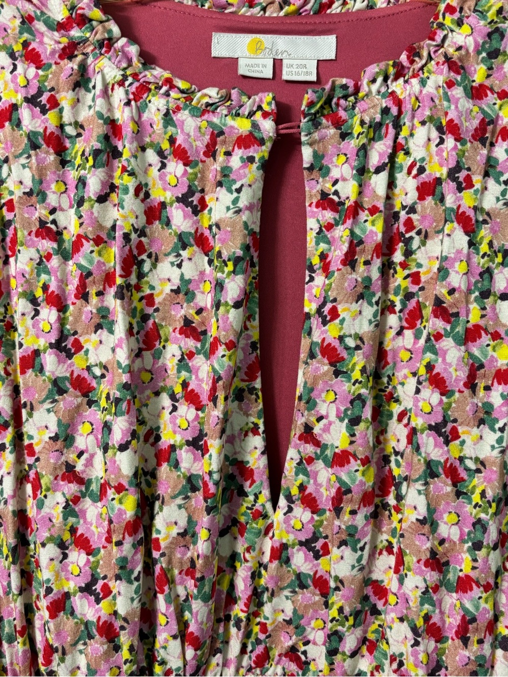 EUC Boden Pink Floral Maxi Dress with Keyhole Neck And Pockets Size 16/18R - Picture 5 of 14